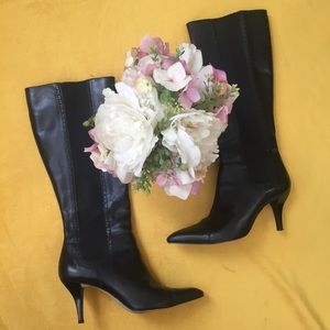 Audrey Brooke Black Leather Boots Heels